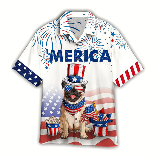 Goofygearprints 4Th Of July Hawaiian Shirts, Bulldog American Flag 4Th Of July Firework Hawaiian Shirts, Bulldog Hawaiian Shirt
