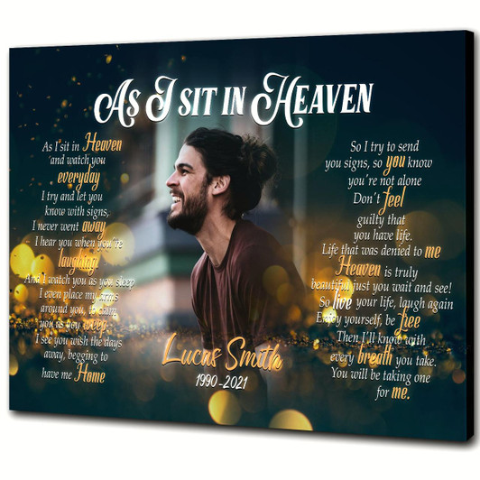 Sympathy Son Canvas As I Sit in Heaven and Watch You Every Day Canvas Wall Art I Never Went Away Remembrance Gift for Loss of Son on Birthday Fathers Day Mothers Day
