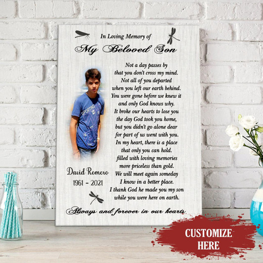 Personalized Memorial Canvas Son Remembrance Canvas In Loving Memory of My Beloved Son Memorial Gift for Loss of Son Bereavement Sympathy Gift for Son in Heaven