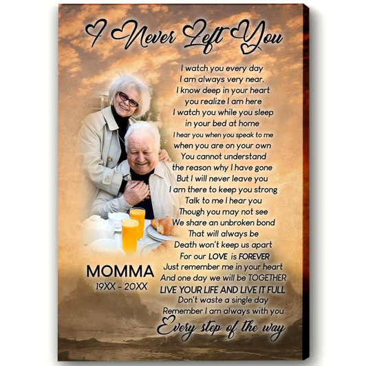 Personalized Canvas I Never Left You Memorial Sympathy Gift For Loss Of Loved One Bereavement Keepsake