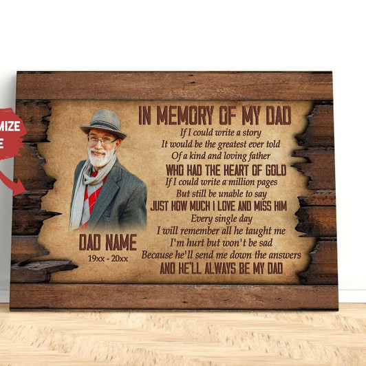 Personalized Dad In Memory Canvas, Dad Remembrance On Father'S Day, Sympathy Loss Of Father In Heaven