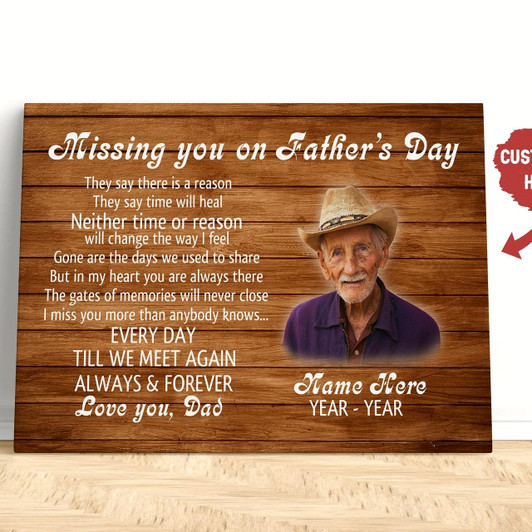Personalized Missing You On Fathers Day Dad Memorial Canvas Sympathy Gift For Loss Of Father In Heaven