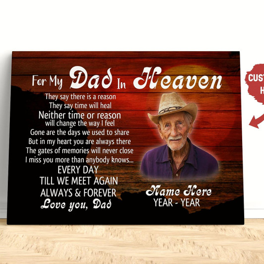 Personalized Dad In Heaven Memorial Canvas Dad Remembrance Father'S Day Sympathy Gift For Loss Of Dad