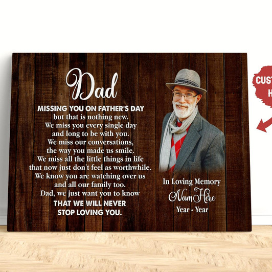 Missing You On Father'S Day Dad Memorial Canvas Custom Dad Remembrance Sympathy Gift For Loss Of Father