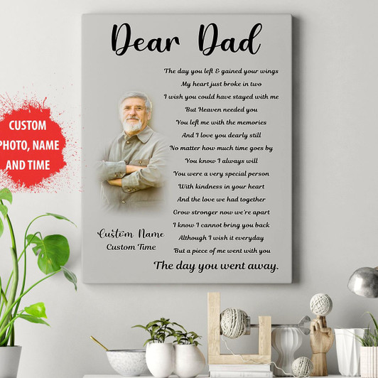 Personalized Father Memorial Canvas Dear Dad In Heaven Dad Memorial Gift, Sympathy Gift For Loss Father