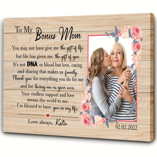 Custom Bonus Mom Canvas To My Bonus Mom, Step Mom Gift On Mother’S Day, Wedding Picture For Stepmother, Stepmom Gift, Happy Mothers Day, Adoption Gift, Bonus Mom Wall Art