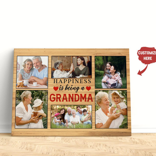 Personalized Grandma Canvas Custom Photo Collage, Happiness Is Being Called Grandma Mother'S Day Gift