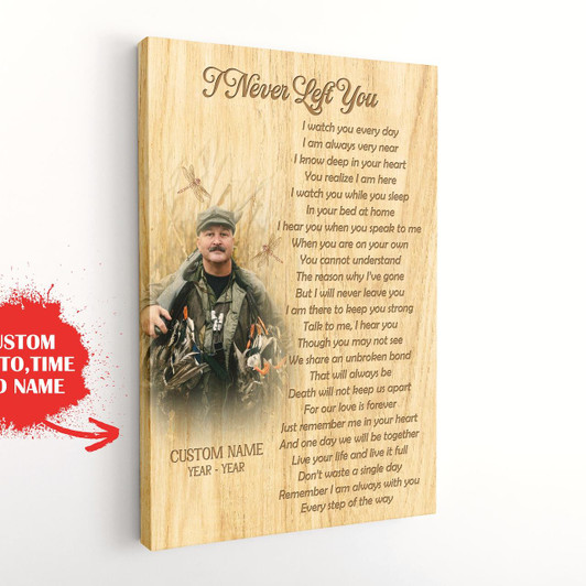Personalized Memorial Canvas I Never Left You Memorial Gift, Sympathy Gift For Loss Of Father Mother Husband Son In Heaven, Bereavement Gift In Loving Memory Remembrance