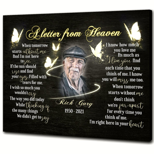 Personalized Dad Memorial Canvas The Letter From Heaven Canvas Butterflies Memorial Gift For Loss Of Loved One Father Father Remembrance Bereavement Sympathy Gift