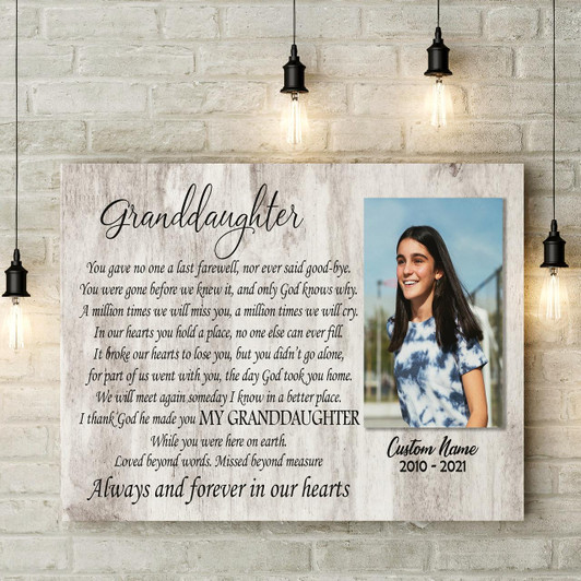 Personalized Granddaughter Memorial Canvas Memorial Gift Sympathy Gift For Loss Of Granddaughter In Loving Memory Of Granddaughter Remembrance Canvas Bereavement Condolence