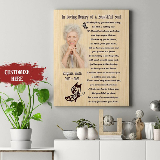 Memorial Canvas In Loving Memory Of A Beautiful Soul Butterfly Canvas Custom Memorial Gift For Loss Of Father Mother Husband Wife Family Loss Sympathy Gift Remembrance Canvas