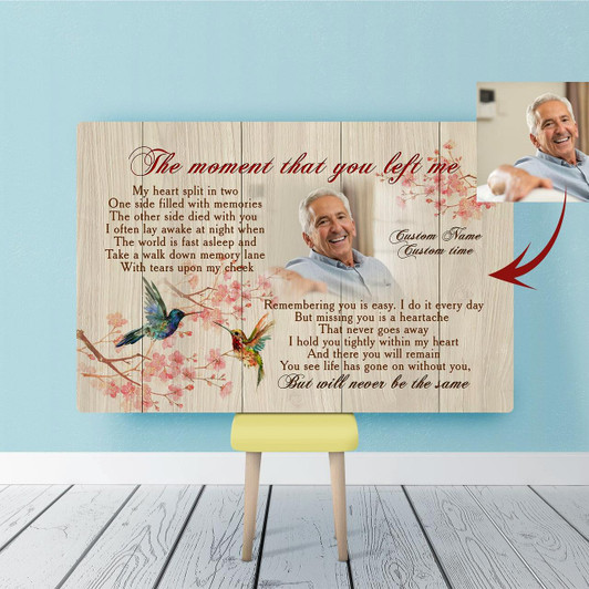 Personalized Memorial Canvas The Moment That You Left Me Hummingbird Canvas Memorial Gift For Loss Of Loved One, Loss Family Memorial Bereavement Sympathy Gift In Loving Memory