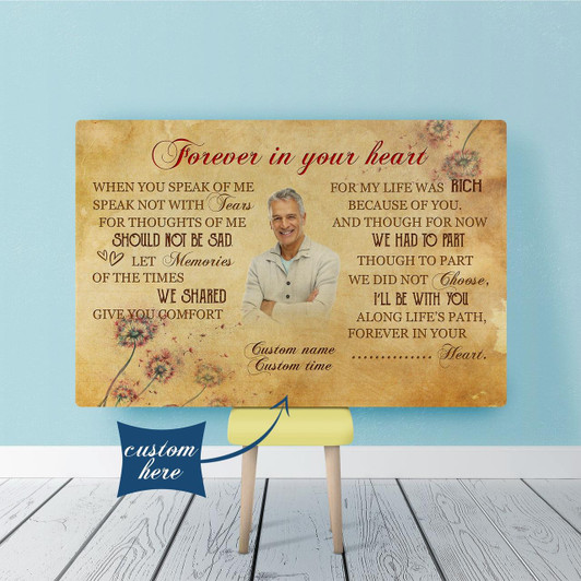 Personalized Memorial Canvas Forever In Your Heart Custom Sympathy Canvas Bereavement Gift For Loss Of Loved One In Heaven