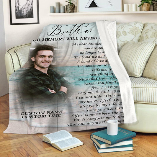 Personalized Brother Memorial Blanket, Sympathy Throw Gift For Loss Of Brother In Heaven Bereavement