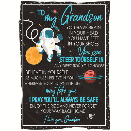 Personalized Grandson Blanket To My Grandson Believe In Yourself Astronaut Blanket Courage Throw