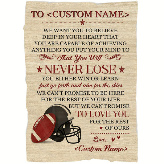 Grandson Football Blanket To My Grandson You Will Never Lose Courage Throw From Grandma, Gift For American Football Boy
