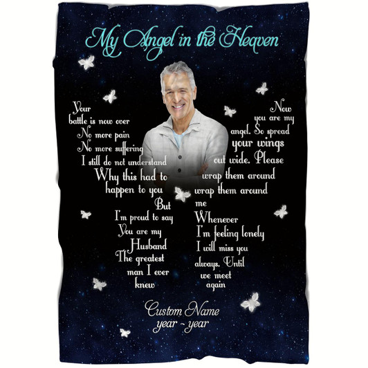 Memorial Blanket As I Sit In Heaven Custom Image Blanket Butterfly Blanket Meaningful Remembrance Throw, Deepest Grief Sympathy Gift For Loss Of Mother, Father