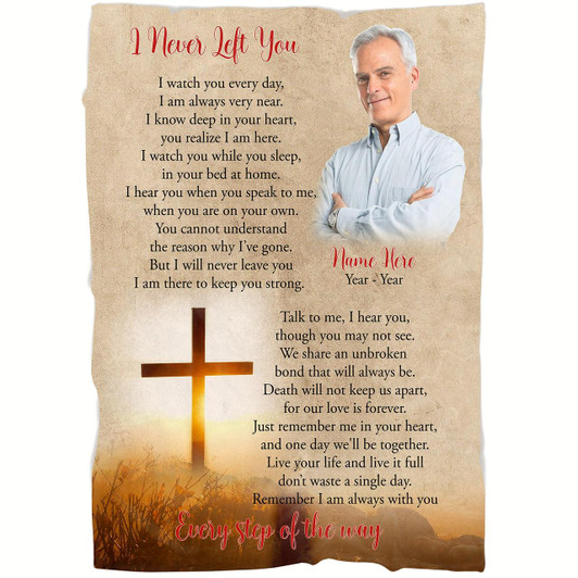 Memorial Blanket I Never Left You Custom Picture Blanket Meaningful Remembrance Throw, In Memory Sympathy Gift, Loss Of Loved One Memorial Blankets And Throws