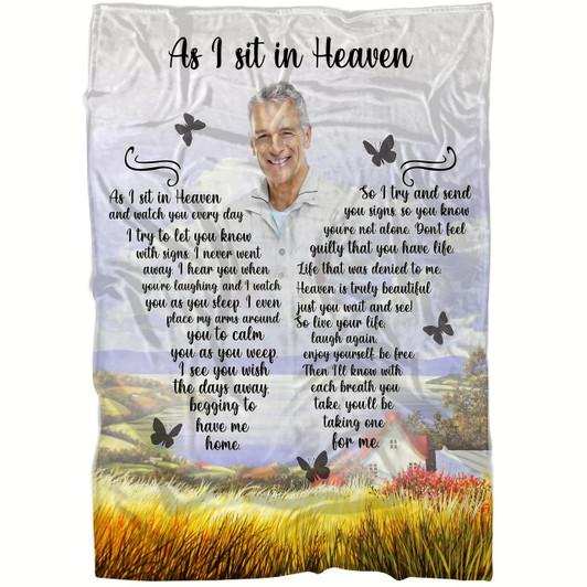 Memorial Blanket As I Sit In Heaven Remembrance Throw For Loss Of Loved One Mother Loss, Father Loss Sympathy Gift