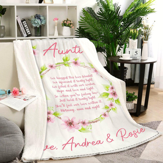 Personalized Auntie Blanket Floral Wreath Blanket For Aunt Custom Gift For Aunt On Christmas, Birthday, Mother'S Day Auntie Gift From Nephew & Niece