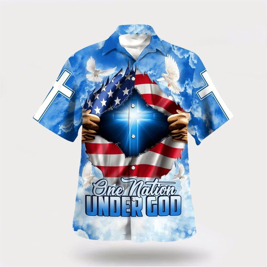 Goofygearprints Christian Hawaiian Shirt, One Nation Under God Cross Hawaiian Shirts, Christian Aloha Shirt