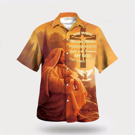 Goofygearprints Christian Hawaiian Shirt, Way Marker Miracle Worker Promise Keeper Light In The Darkness My God Hawaiian Shirt, Christian Aloha Shirt