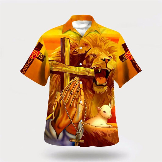Goofygearprints Christian Hawaiian Shirt, Jesus Lion Cross Faith Over Fear Hawaiian Shirt, Christian Aloha Shirt