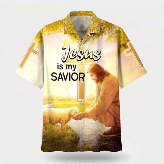 Goofygearprints Christian Hawaiian Shirt, Jesus Is My Savior Hawaiian Shirt, Jesus Lamb Drinking Water Hawaiian Shirts, Christian Aloha Shirt