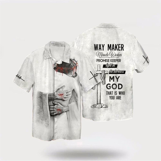 Goofygearprints Christian Hawaiian Shirt, Jesus God Way Maker Miracle Worker Promise Keeper Light In The Darkness My God Hawaiian Shirt, Christian Aloha Shirt