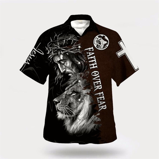 Goofygearprints Christian Hawaiian Shirt, Jesus Faith Over Fear Hawaiian Shirt, Christian Aloha Shirt