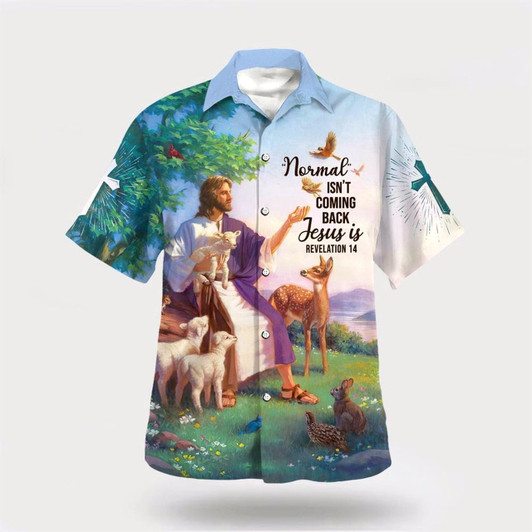 Goofygearprints Christian Hawaiian Shirt, Jesus And The Lambs Normal Isn'T Coming Back Hawaiian Shirt, Christian Aloha Shirt