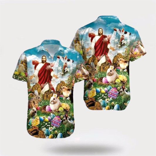 Goofygearprints Christian Hawaiian Shirt, Happy Easter Jesus Is Risen Hawaiian Shirt, Christian Aloha Shirt