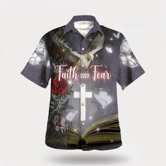 Goofygearprints Christian Hawaiian Shirt, Faith Over Fear Cross Dove Hawaiian Shirt, Christian Aloha Shirt