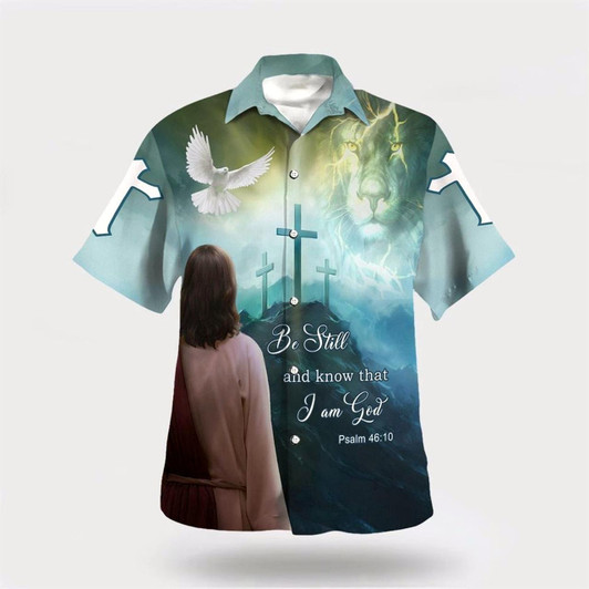 Goofygearprints Christian Hawaiian Shirt, Be Still And Know That I Am God Hawaiian Shirt, Jesus Lion And Dove Hawaiian Shirts For Men, Christian Aloha Shirt