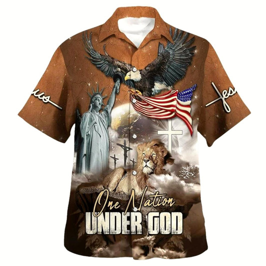 Goofygearprints One Nation Under God Jesus Lion Hawaiian Shirt For Men, Christian Hawaiian Shirt, Gift For Christian