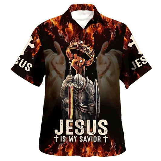 Goofygearprints Knight Template Armor Of God Jesus Is My Savior Warrior Hawaiian Shirt For Men, Christian Hawaiian Shirt, Gift For Christian
