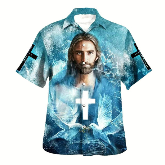 Goofygearprints Jesus Pigeon Cross Hawaiian Shirt For Men, Christian Hawaiian Shirt, Gift For Christian