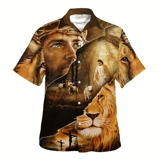 Goofygearprints Jesus Lion Lamb Of God Christian Hawaiian Shirt For Men, Christian Hawaiian Shirt, Gift For Christian