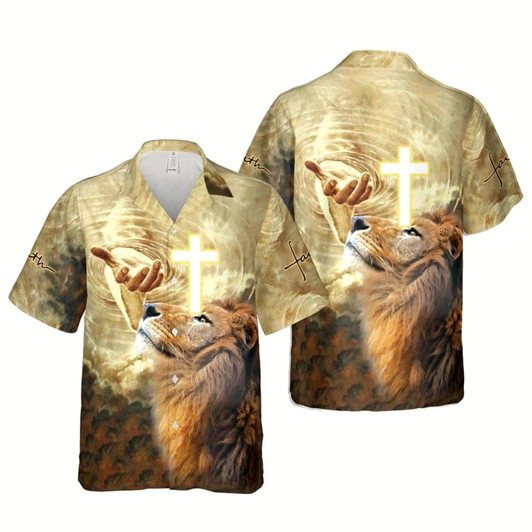 Goofygearprints Jesus Lion Cross Religious Christian Cross Faith Hawaiian Shirt For Men, Christian Hawaiian Shirt, Gift For Christian
