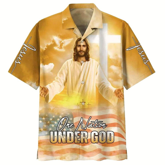 Goofygearprints Jesus Greets You Christian Faith American Flag Hawaiian Shirt For Men, Christian Hawaiian Shirt, Gift For Christian