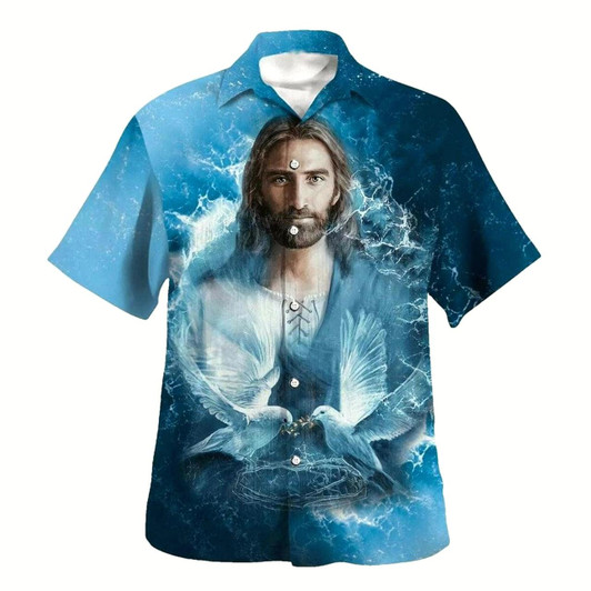 Goofygearprints Jesus And Dove Hawaiian Shirt For Men, Christian Hawaiian Shirt, Gift For Christian