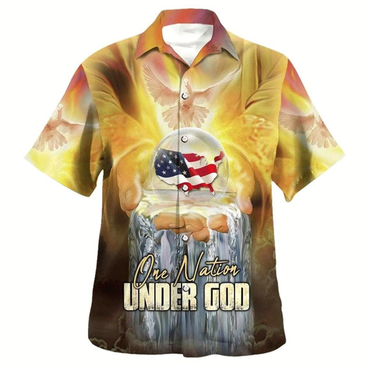 Goofygearprints Jesus America One Nation Under God Hawaiian Shirt For Men, Christian Hawaiian Shirt, Gift For Christian