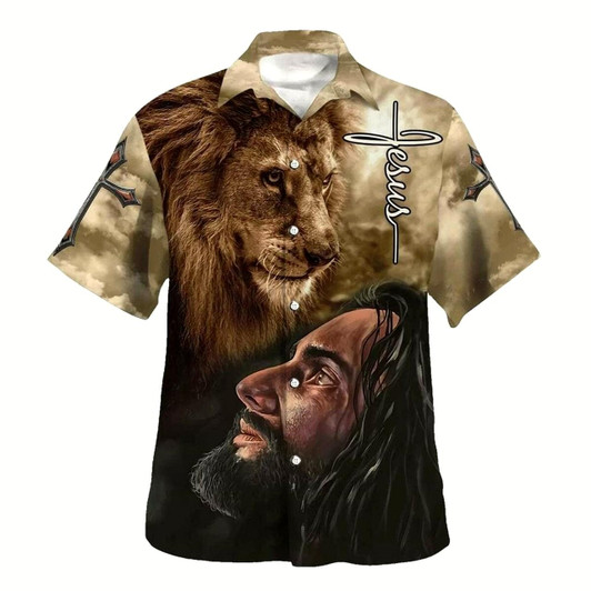 Goofygearprints Christian Jesus Lion Christian Faith For Friend Hawaiian Shirt For Men, Christian Hawaiian Shirt, Gift For Christian