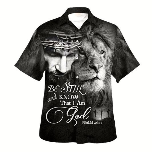Goofygearprints Be Still And Know That I Am God Jesus Lion Christian Hawaiian Shirt For Men, Christian Hawaiian Shirt, Gift For Christian