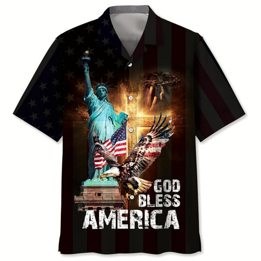 Goofygearprints God Bless America Black Hawaiian Shirt, Funny Hawaiian Shirt, Usa Hawaiian Shirt, Vintage Hawaiian Shirts