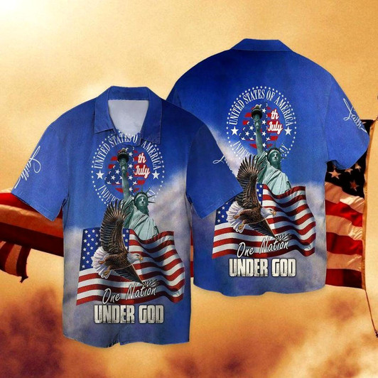 Goofygearprints 4Th Of July Hawaiian Shirts, 4Th Of July Independence Day One Nation Under God Hawaiian Shirt, Independence Day Aloha Shirt
