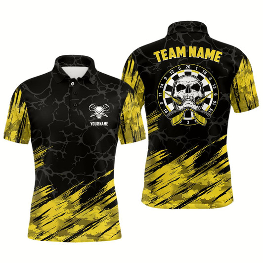 Goofygearprints Personalized All Over Print Skull Darts Men Polo Shirt Yellow Black Men Dart Jerseys