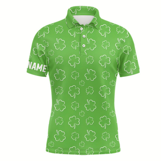 Goofygearprints Mens Golf Polo Shirt Green Clover St Patrick Day Custom Golf Shirts For Men Golfing Gifts