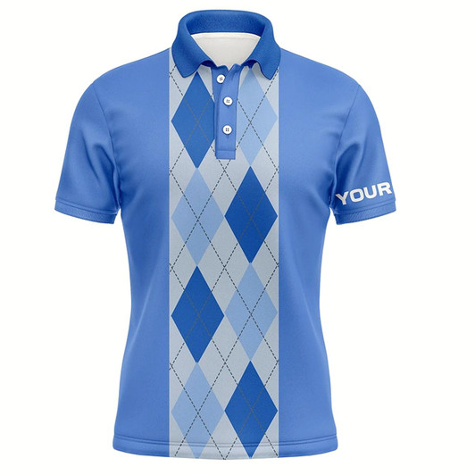 Goofygearprints Blue Argyle Plaid Pattern Mens Golf Polo Shirt Custom Golf Polos Shirt For Men, Golfing Gifts