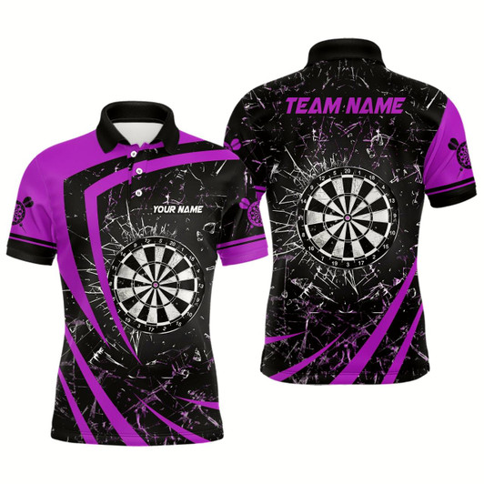 Goofygearprints Personalized Purple Glass Break Dart Polo Shirts Custom Dart Shirts For Men Dart Team Shirts